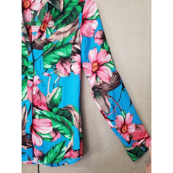 Expres Portofino Slim Tropical Print Roll-Tab Sleeve Button-Up Shirt Size Small - Picture 2 of 6